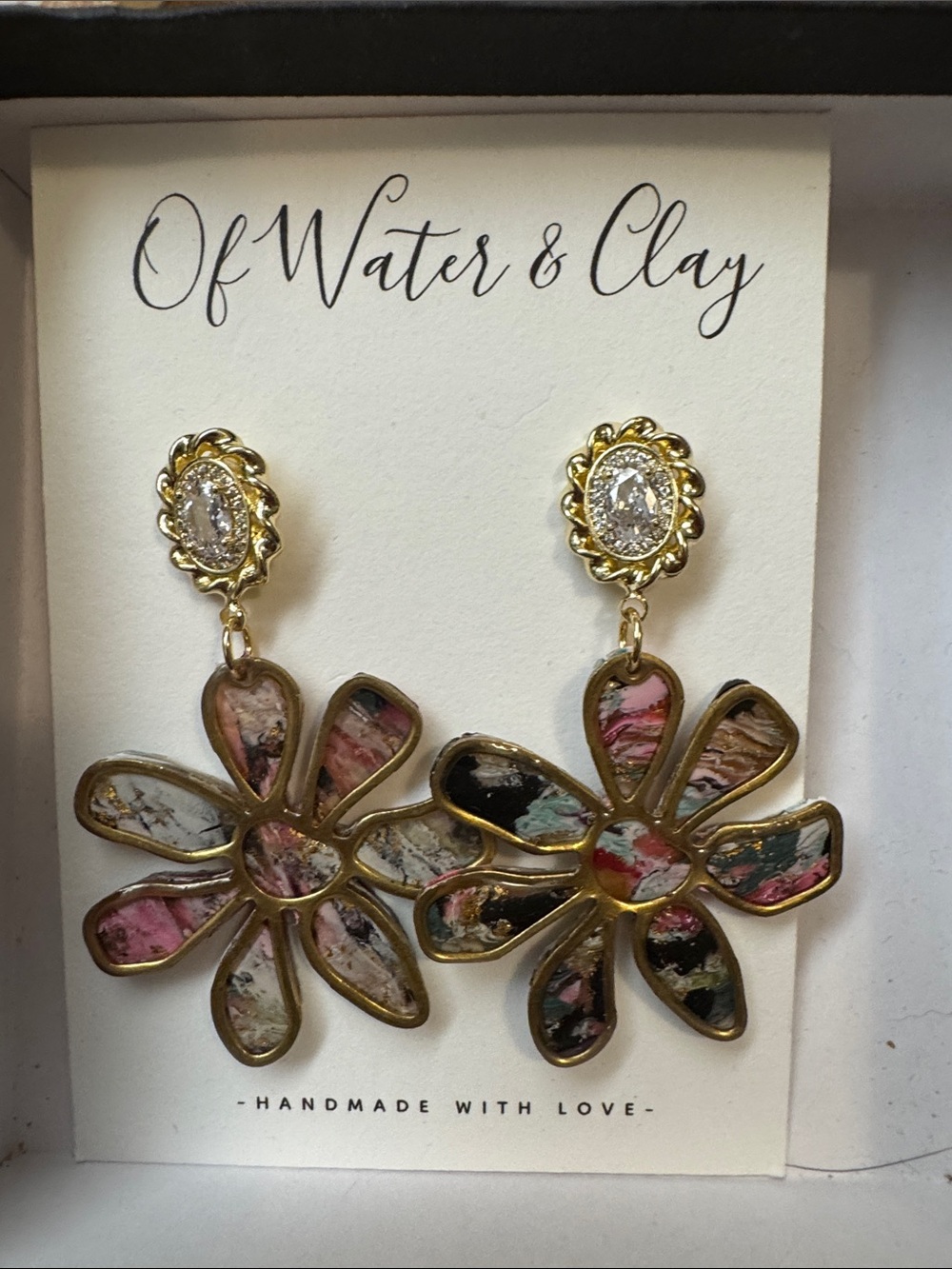 Gold-Trim Multicolor Floral Drop Earrings